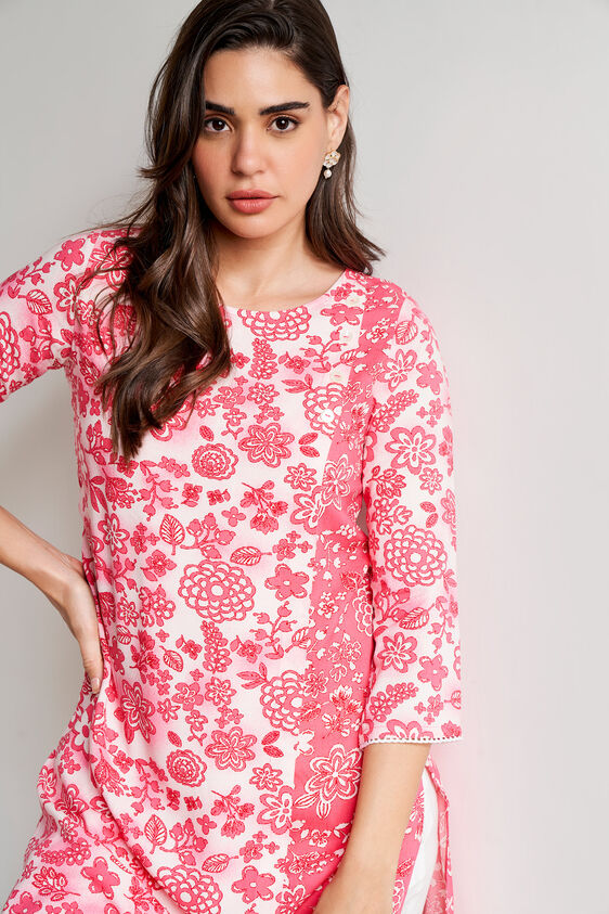 Pink Floral Straight Kurta, Pink, image 5